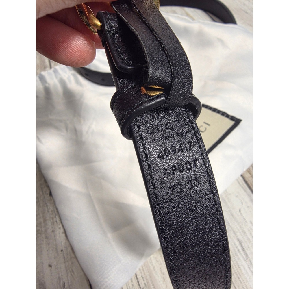 Gucci Double G Thin Black Leather Belt Gold Buckle 409417 75-30 Mens Womens - Picture 8 of 12